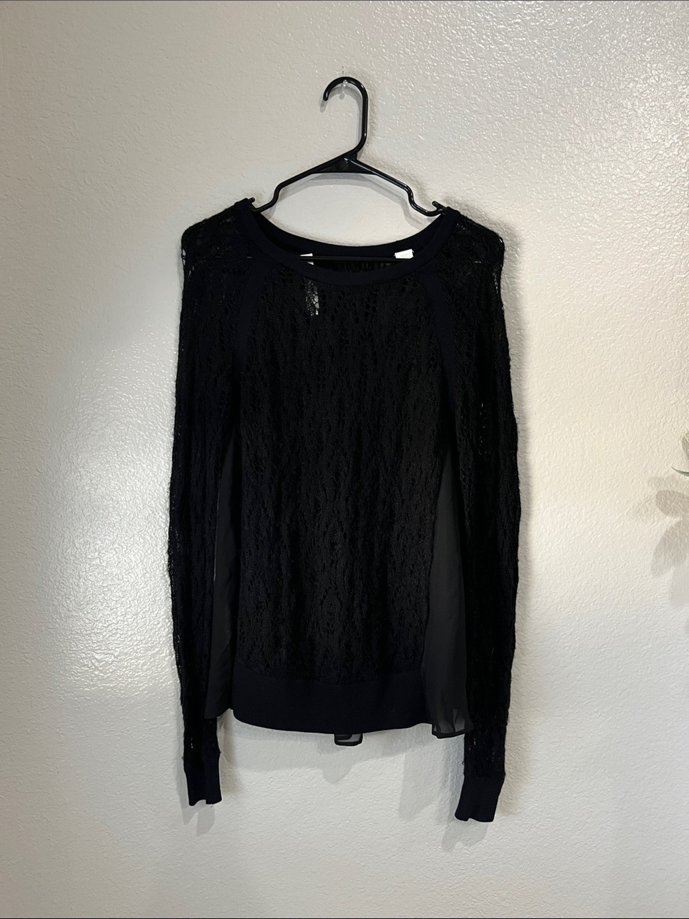 ABS Women’s Black Lace Long-Sleeve Top Flowy Sheer Sz S Goth Whimsigoth